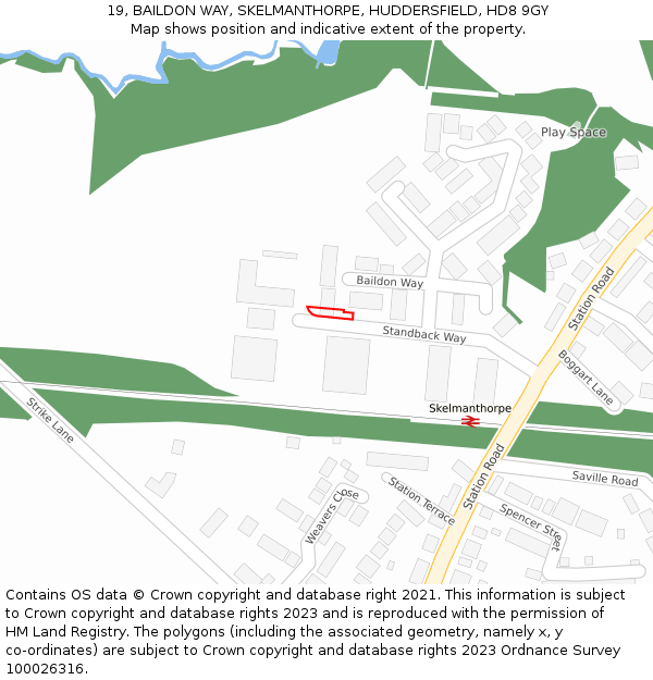 19, BAILDON WAY, SKELMANTHORPE, HUDDERSFIELD, HD8 9GY: Location map and indicative extent of plot