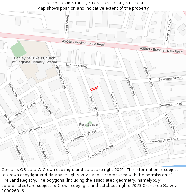19, BALFOUR STREET, STOKE-ON-TRENT, ST1 3QN: Location map and indicative extent of plot