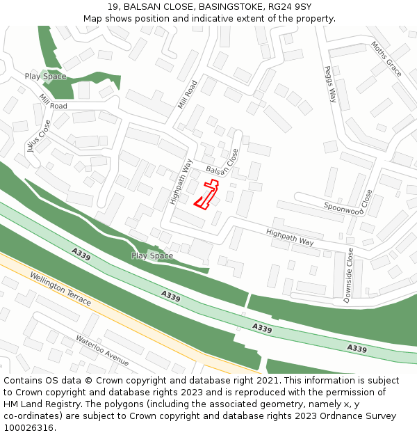 19, BALSAN CLOSE, BASINGSTOKE, RG24 9SY: Location map and indicative extent of plot