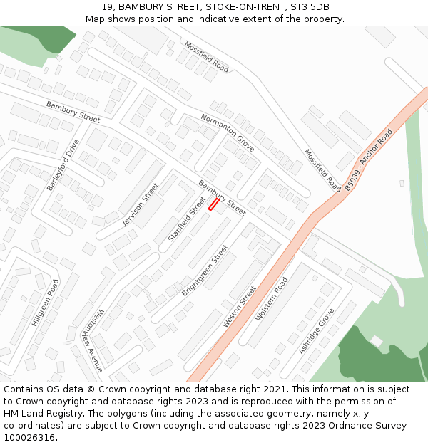 19, BAMBURY STREET, STOKE-ON-TRENT, ST3 5DB: Location map and indicative extent of plot