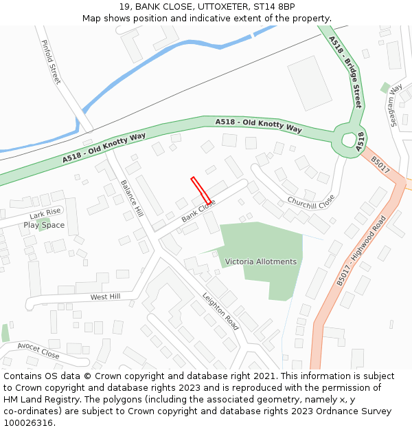 19, BANK CLOSE, UTTOXETER, ST14 8BP: Location map and indicative extent of plot