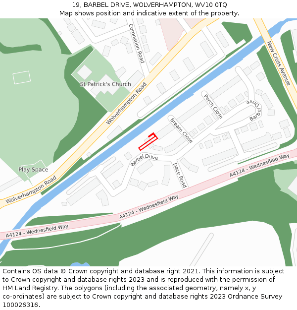 19, BARBEL DRIVE, WOLVERHAMPTON, WV10 0TQ: Location map and indicative extent of plot