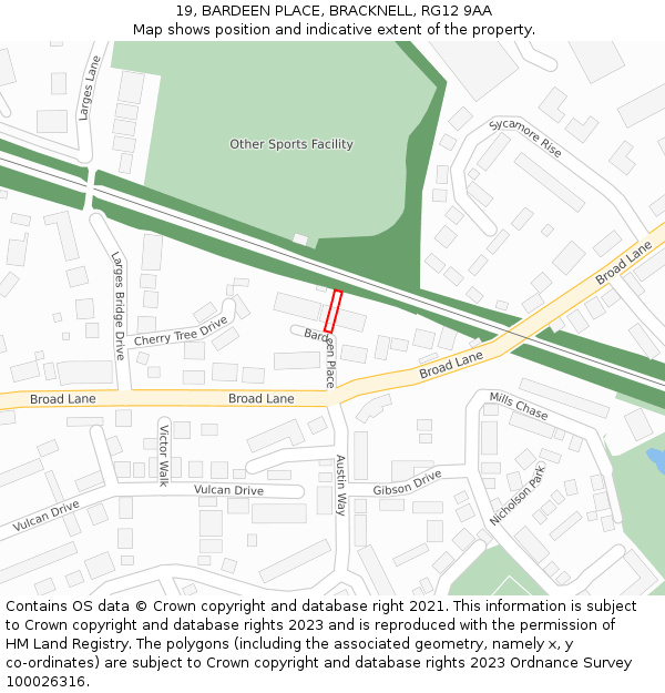 19, BARDEEN PLACE, BRACKNELL, RG12 9AA: Location map and indicative extent of plot