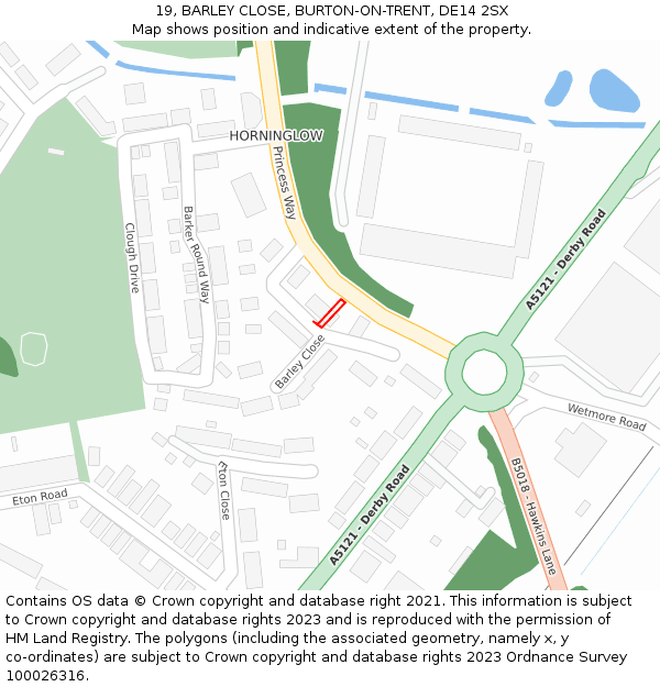 19, BARLEY CLOSE, BURTON-ON-TRENT, DE14 2SX: Location map and indicative extent of plot