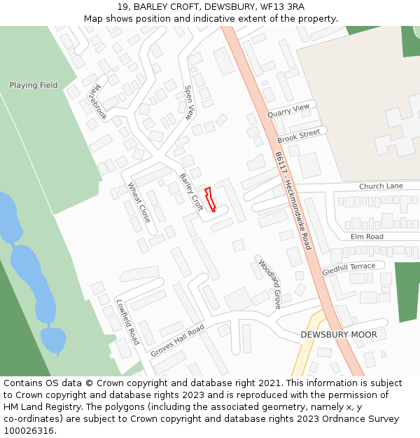 19, BARLEY CROFT, DEWSBURY, WF13 3RA: Location map and indicative extent of plot