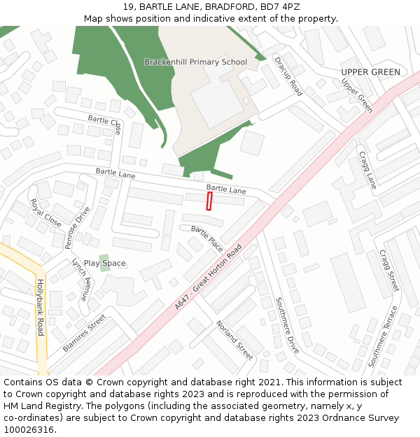 19, BARTLE LANE, BRADFORD, BD7 4PZ: Location map and indicative extent of plot