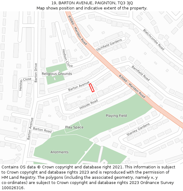 19, BARTON AVENUE, PAIGNTON, TQ3 3JQ: Location map and indicative extent of plot