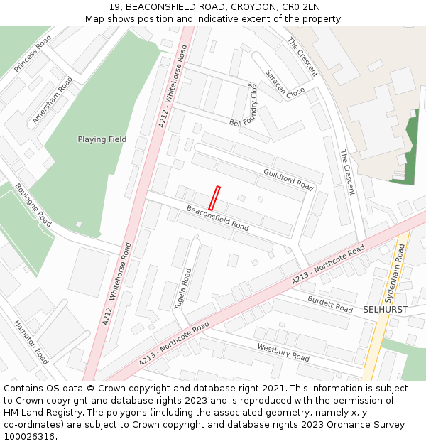 19, BEACONSFIELD ROAD, CROYDON, CR0 2LN: Location map and indicative extent of plot