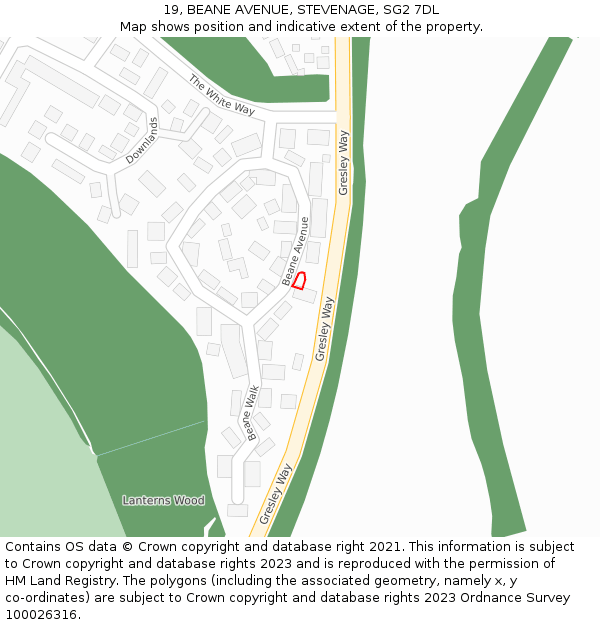 19, BEANE AVENUE, STEVENAGE, SG2 7DL: Location map and indicative extent of plot