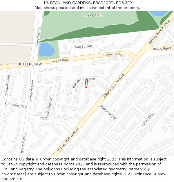 19, BEANLAND GARDENS, BRADFORD, BD6 3PP: Location map and indicative extent of plot