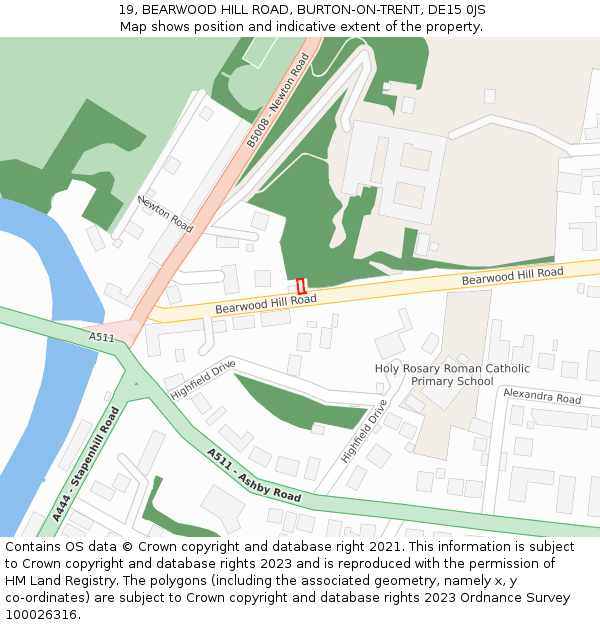 19, BEARWOOD HILL ROAD, BURTON-ON-TRENT, DE15 0JS: Location map and indicative extent of plot