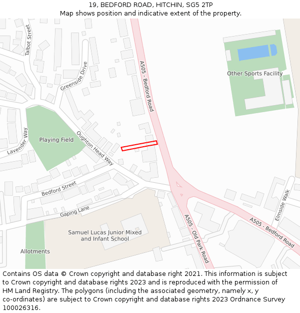 19, BEDFORD ROAD, HITCHIN, SG5 2TP: Location map and indicative extent of plot