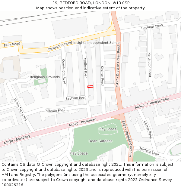 19, BEDFORD ROAD, LONDON, W13 0SP: Location map and indicative extent of plot