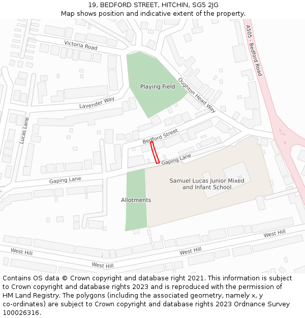 19, BEDFORD STREET, HITCHIN, SG5 2JG: Location map and indicative extent of plot
