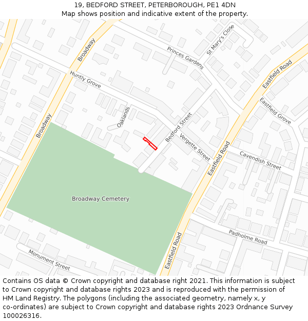 19, BEDFORD STREET, PETERBOROUGH, PE1 4DN: Location map and indicative extent of plot