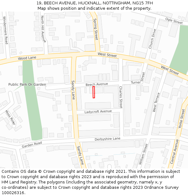 19, BEECH AVENUE, HUCKNALL, NOTTINGHAM, NG15 7FH: Location map and indicative extent of plot