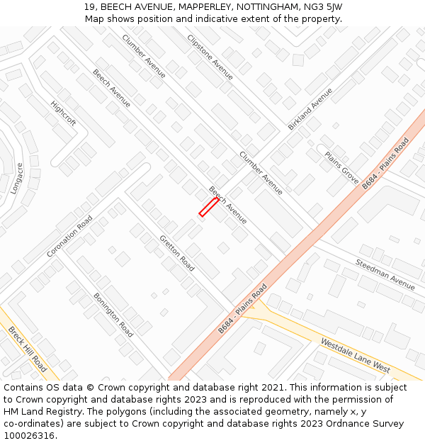 19, BEECH AVENUE, MAPPERLEY, NOTTINGHAM, NG3 5JW: Location map and indicative extent of plot