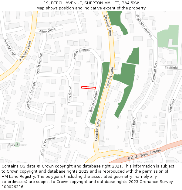 19, BEECH AVENUE, SHEPTON MALLET, BA4 5XW: Location map and indicative extent of plot