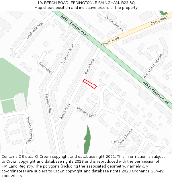19, BEECH ROAD, ERDINGTON, BIRMINGHAM, B23 5QJ: Location map and indicative extent of plot