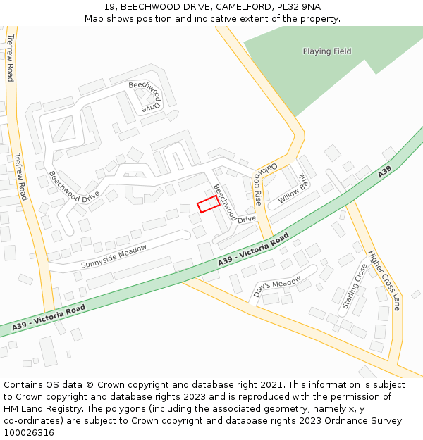 19, BEECHWOOD DRIVE, CAMELFORD, PL32 9NA: Location map and indicative extent of plot