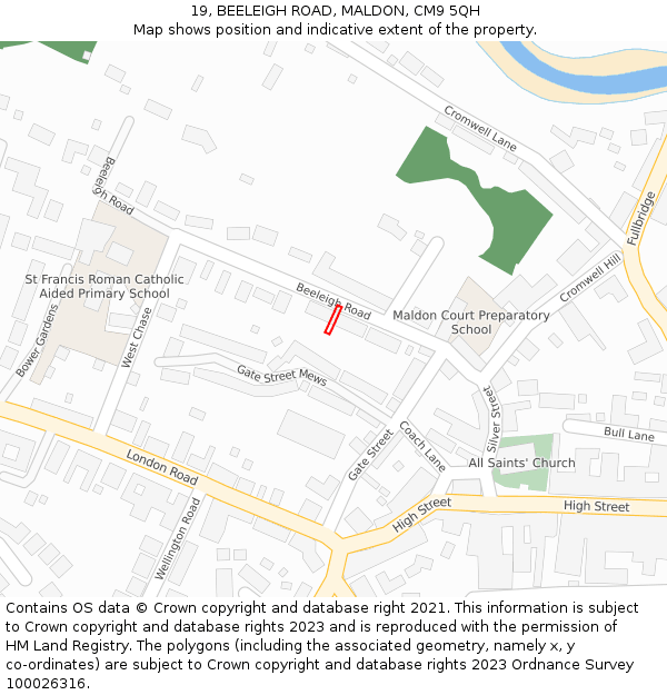 19, BEELEIGH ROAD, MALDON, CM9 5QH: Location map and indicative extent of plot