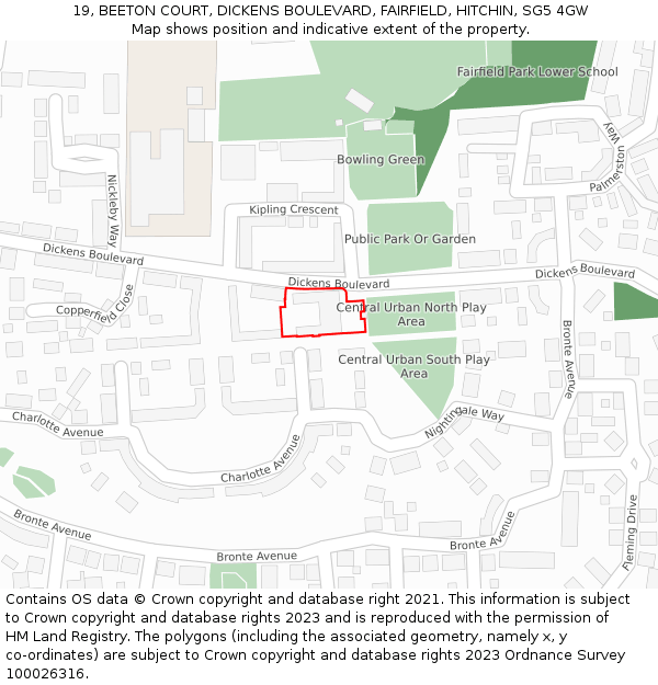 19, BEETON COURT, DICKENS BOULEVARD, FAIRFIELD, HITCHIN, SG5 4GW: Location map and indicative extent of plot