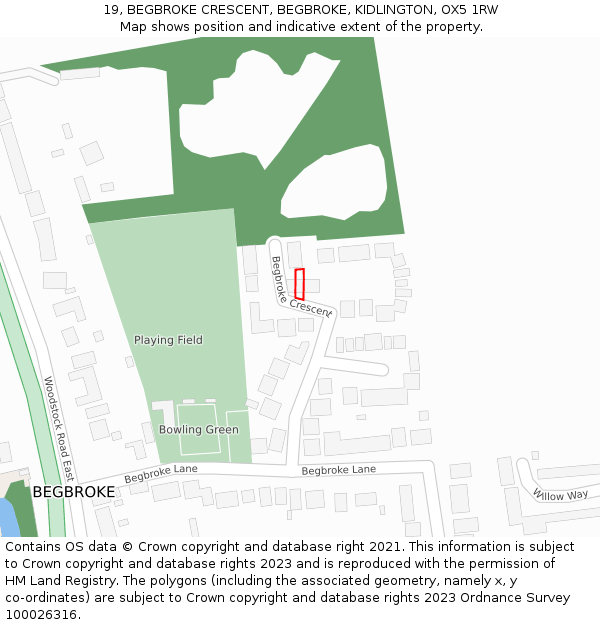 19, BEGBROKE CRESCENT, BEGBROKE, KIDLINGTON, OX5 1RW: Location map and indicative extent of plot