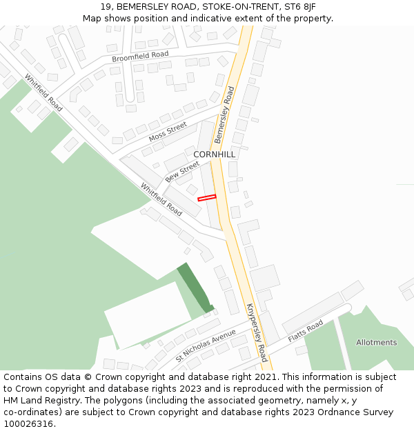 19, BEMERSLEY ROAD, STOKE-ON-TRENT, ST6 8JF: Location map and indicative extent of plot