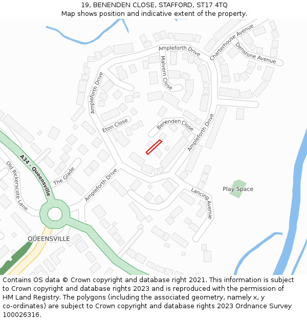 19, BENENDEN CLOSE, STAFFORD, ST17 4TQ: Location map and indicative extent of plot