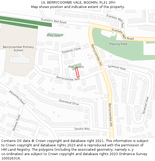 19, BERRYCOOMBE VALE, BODMIN, PL31 2PH: Location map and indicative extent of plot