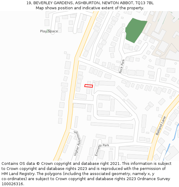 19, BEVERLEY GARDENS, ASHBURTON, NEWTON ABBOT, TQ13 7BL: Location map and indicative extent of plot