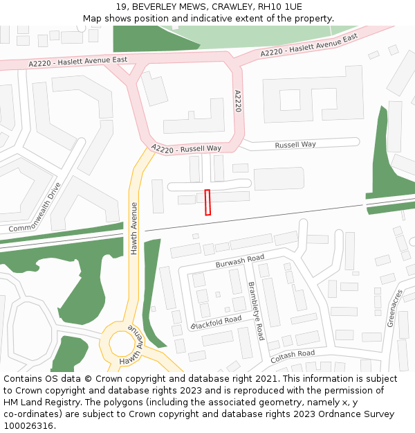 19, BEVERLEY MEWS, CRAWLEY, RH10 1UE: Location map and indicative extent of plot