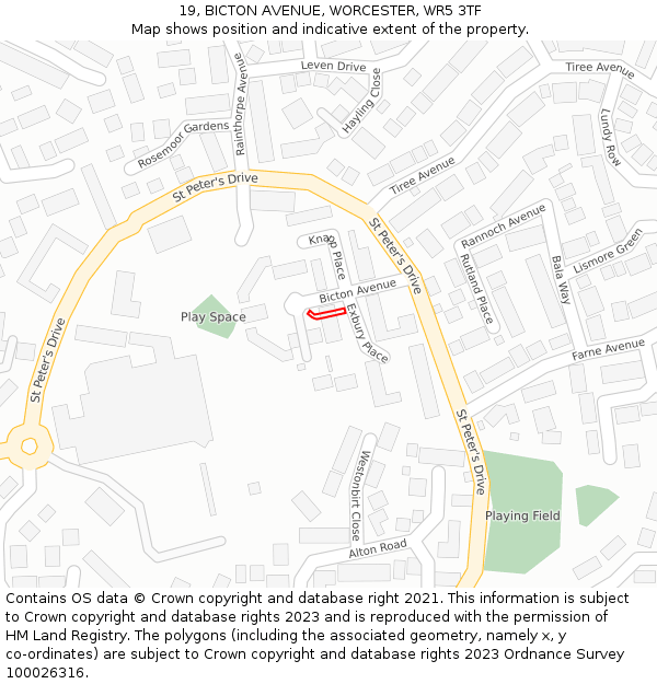 19, BICTON AVENUE, WORCESTER, WR5 3TF: Location map and indicative extent of plot