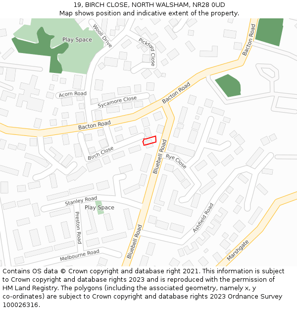 19, BIRCH CLOSE, NORTH WALSHAM, NR28 0UD: Location map and indicative extent of plot