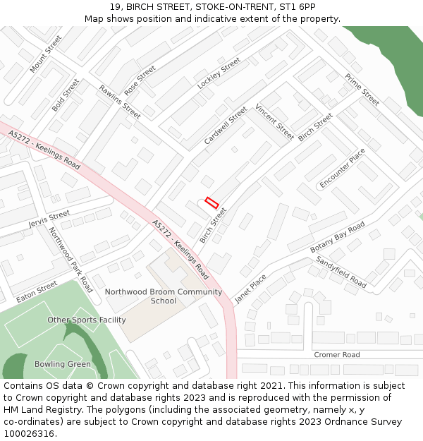 19, BIRCH STREET, STOKE-ON-TRENT, ST1 6PP: Location map and indicative extent of plot
