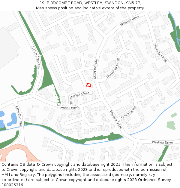 19, BIRDCOMBE ROAD, WESTLEA, SWINDON, SN5 7BJ: Location map and indicative extent of plot