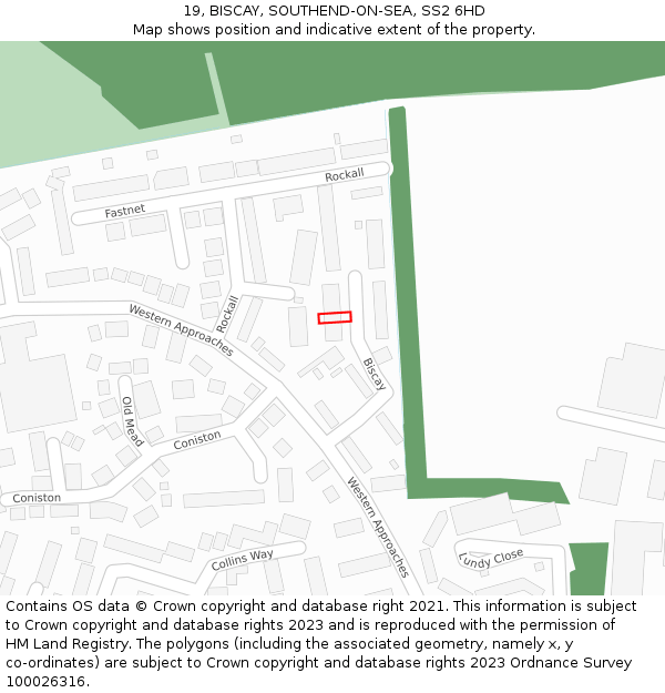 19, BISCAY, SOUTHEND-ON-SEA, SS2 6HD: Location map and indicative extent of plot