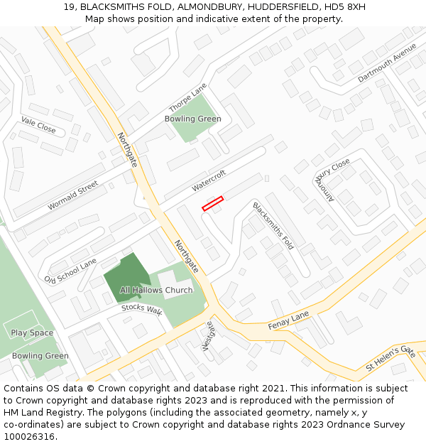 19, BLACKSMITHS FOLD, ALMONDBURY, HUDDERSFIELD, HD5 8XH: Location map and indicative extent of plot