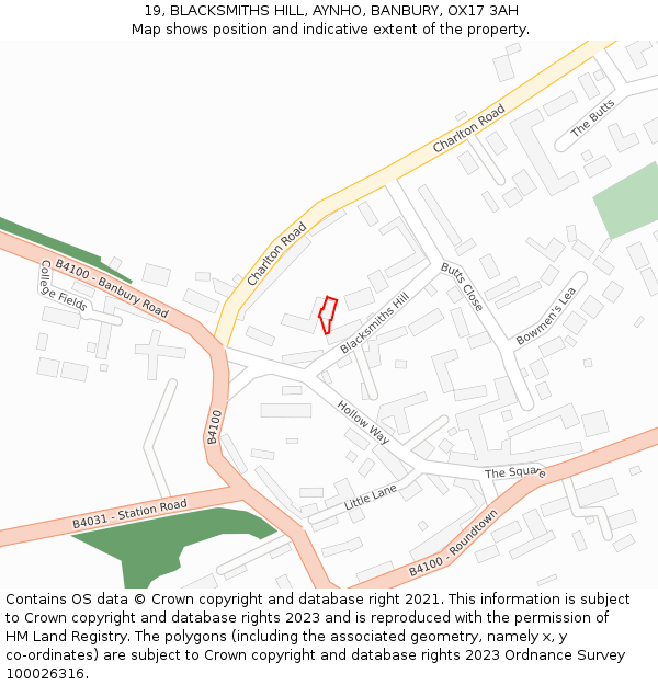 19, BLACKSMITHS HILL, AYNHO, BANBURY, OX17 3AH: Location map and indicative extent of plot