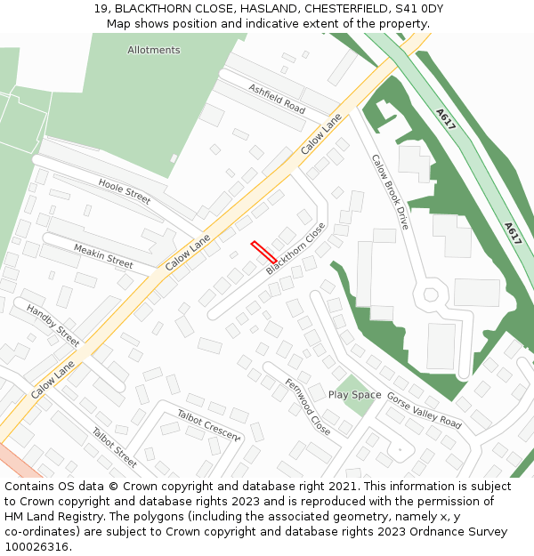 19, BLACKTHORN CLOSE, HASLAND, CHESTERFIELD, S41 0DY: Location map and indicative extent of plot