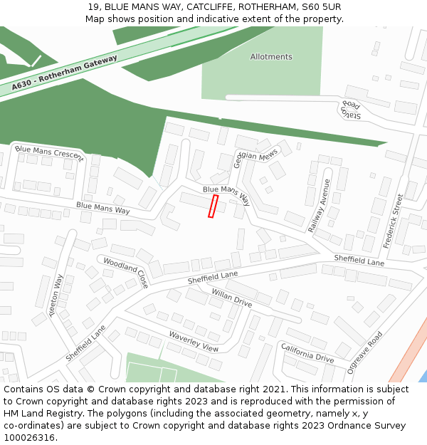 19, BLUE MANS WAY, CATCLIFFE, ROTHERHAM, S60 5UR: Location map and indicative extent of plot
