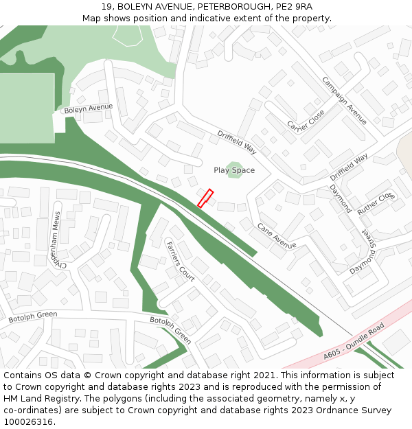 19, BOLEYN AVENUE, PETERBOROUGH, PE2 9RA: Location map and indicative extent of plot