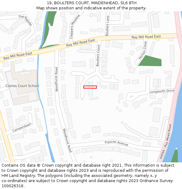 19, BOULTERS COURT, MAIDENHEAD, SL6 8TH: Location map and indicative extent of plot