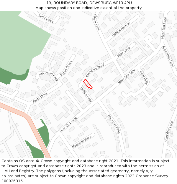 19, BOUNDARY ROAD, DEWSBURY, WF13 4PU: Location map and indicative extent of plot