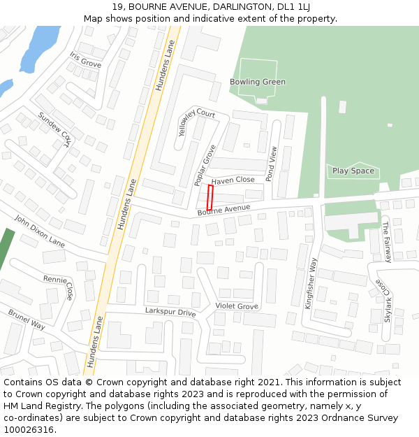 19, BOURNE AVENUE, DARLINGTON, DL1 1LJ: Location map and indicative extent of plot