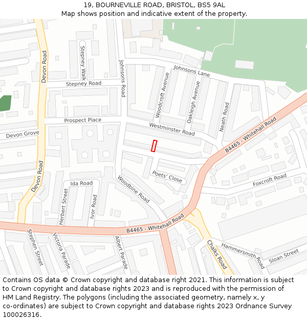 19, BOURNEVILLE ROAD, BRISTOL, BS5 9AL: Location map and indicative extent of plot