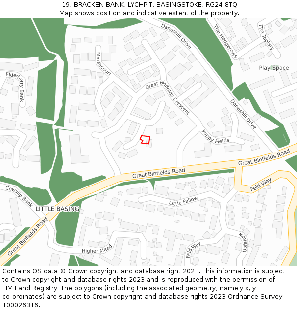 19, BRACKEN BANK, LYCHPIT, BASINGSTOKE, RG24 8TQ: Location map and indicative extent of plot
