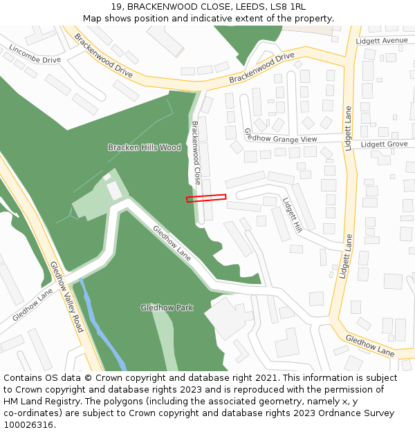 19, BRACKENWOOD CLOSE, LEEDS, LS8 1RL: Location map and indicative extent of plot