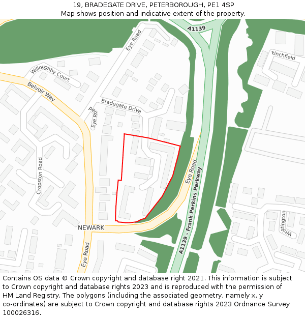 19, BRADEGATE DRIVE, PETERBOROUGH, PE1 4SP: Location map and indicative extent of plot