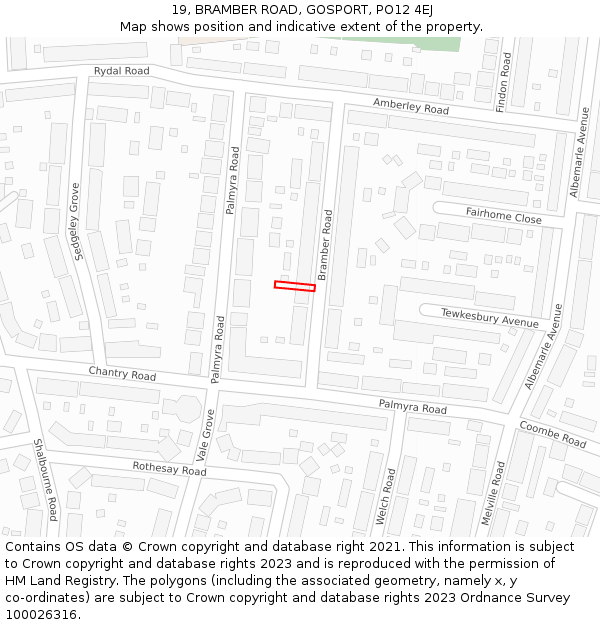 19, BRAMBER ROAD, GOSPORT, PO12 4EJ: Location map and indicative extent of plot